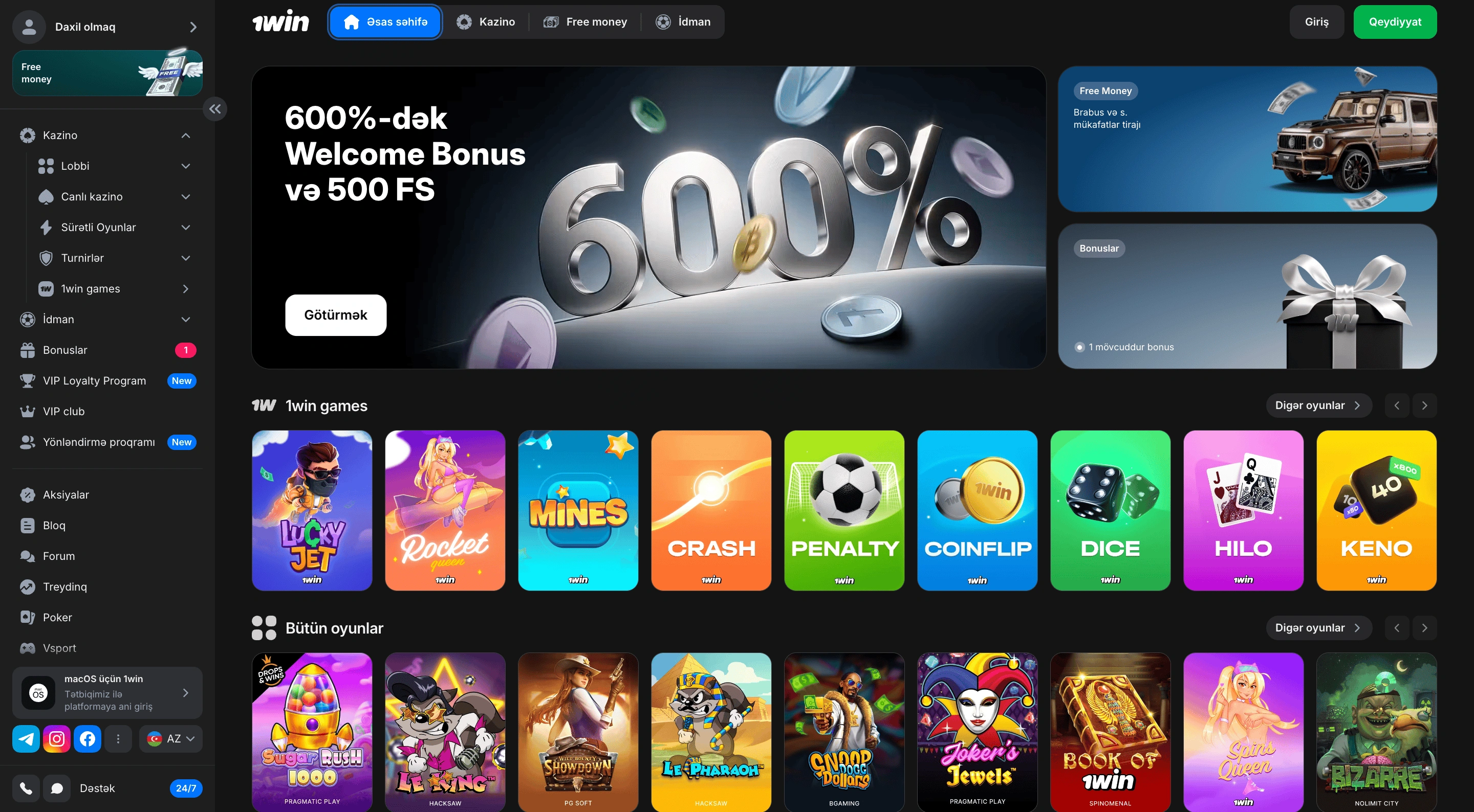 1Win AZ platformasının əsas xüsusiyyətləri